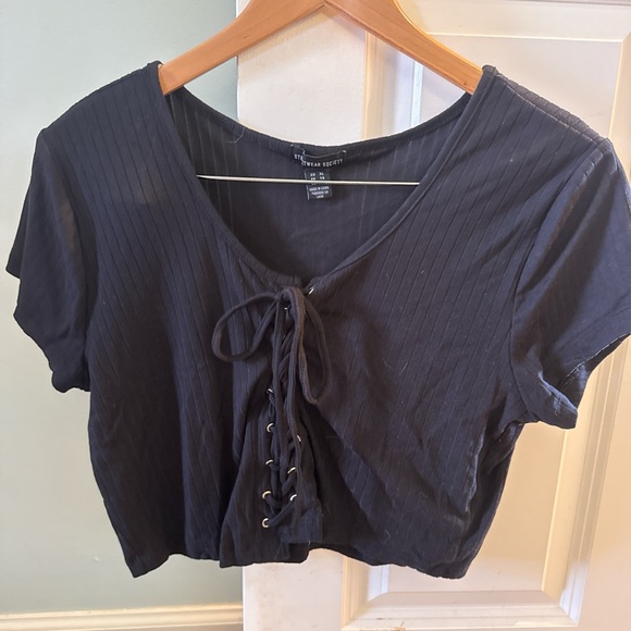 Streetwear Society Tops - Black Lace-Up Women crop Top